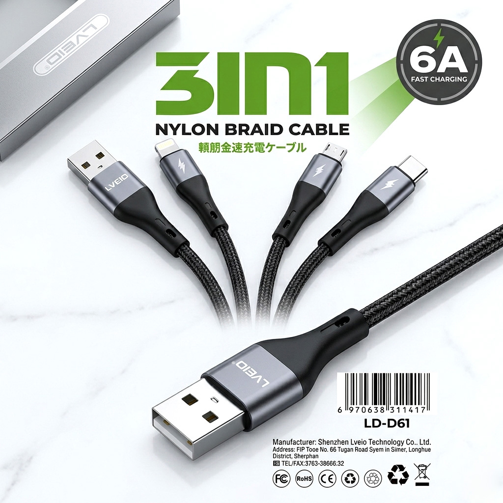 LVEIO LD-D61 3-in-1 Nylon Braided Cable